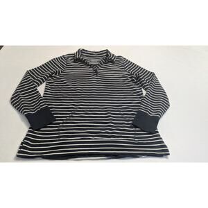 LL Bean Ultrasoft Sweats 1/4 Zip Pullover‎ Womens Large Navy Blue Stripe Shirt